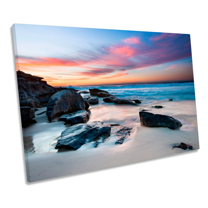 Seascape Sunset Beach - Wrapped Canvas Print, 81.3cm H x 121.9cm W x 4cm D