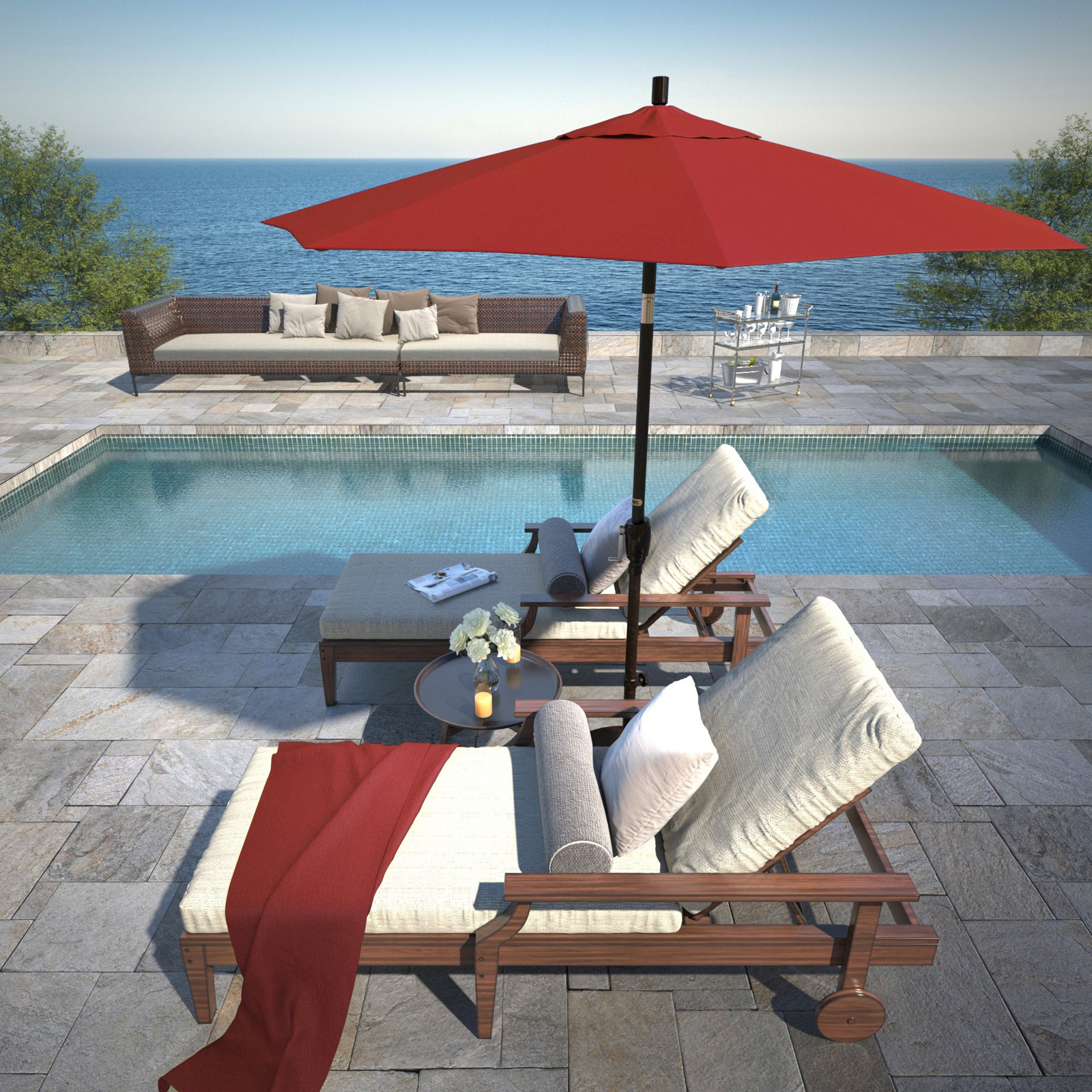 Lexia 7.5' Sunbrella® Umbrella, Canvas Jockey Red Sunbrella® Canvas, Bronze