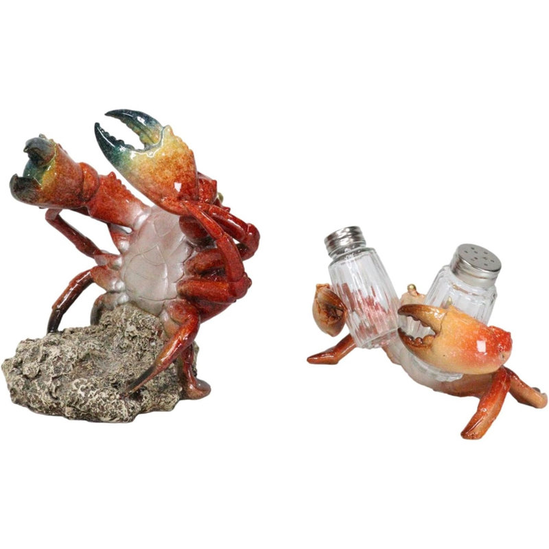 Ensemble de 2 porte-bouteilles en forme de crabe en pierre et salière