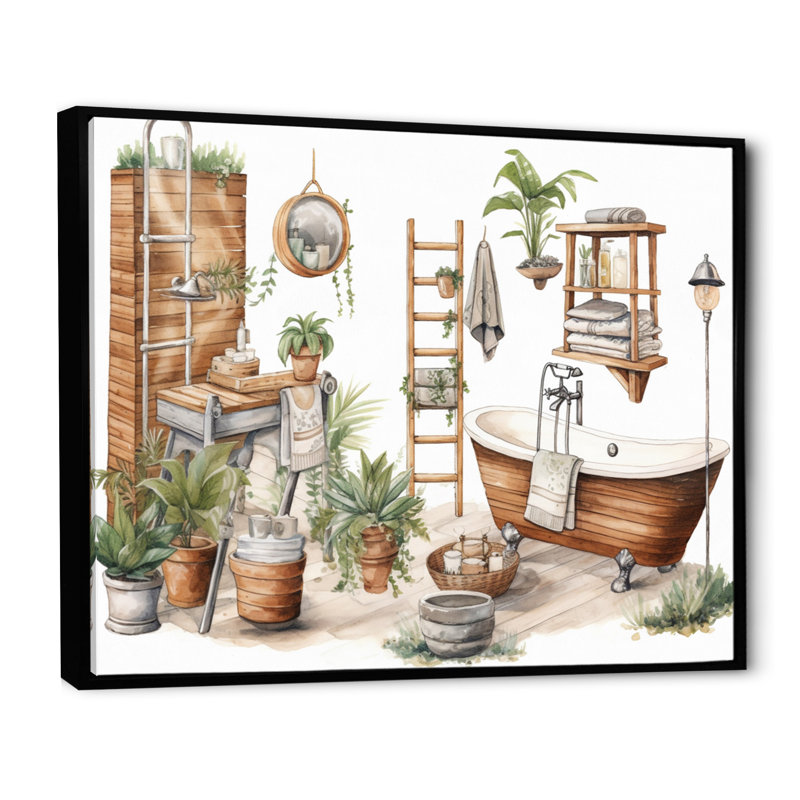 «Natural Bathroom Decor», reproduction d'art sur toile, H 16 po x l 32 po x P 1 po, Cadre flottant noir