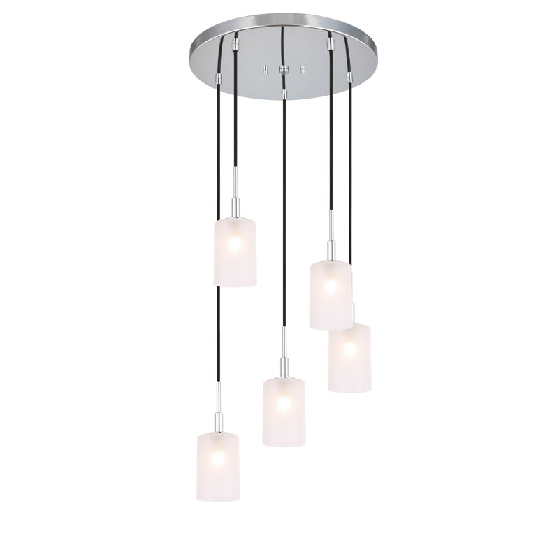 Luminaire suspendu cylindre grappe 5 lumières Herr, Chrome, Halogène
