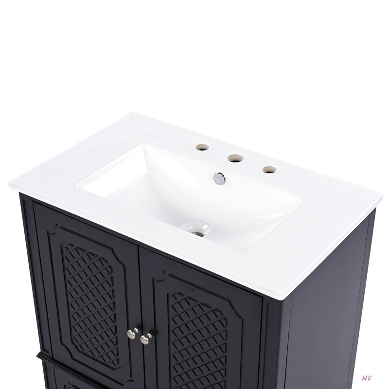 Ensemble de meuble-lavabo 60 po avec lavabo double 60 po, 2 armoires avec porte et 2 tiroirs, Noir