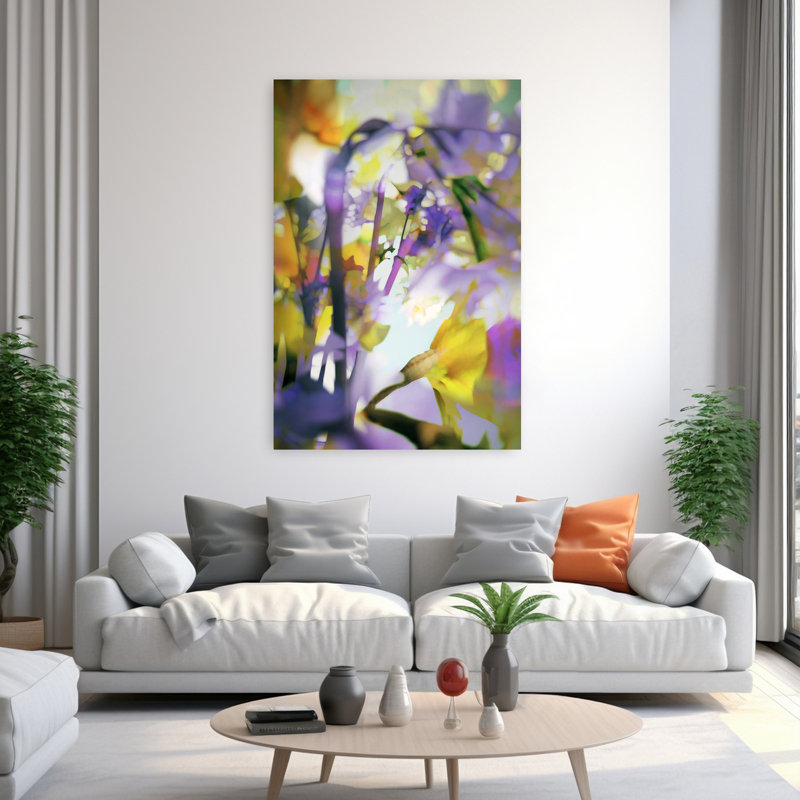 Art contemporain avec art floral, H 60 po x l 40 po
