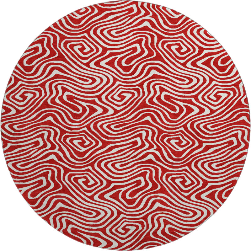 Premium Machine Washable Birchview AMF1030 Swirls Rug, Round 8'