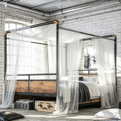 Queen Size Metal Canopy Bed, Upgraded Round-Pipe Metal Bed Frame