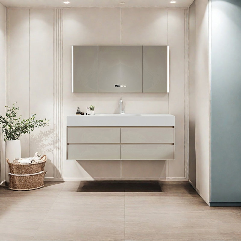 Armoire de salle de bain crème, Beige, H 19,68 po x l 51,18 po x P 21,65 po