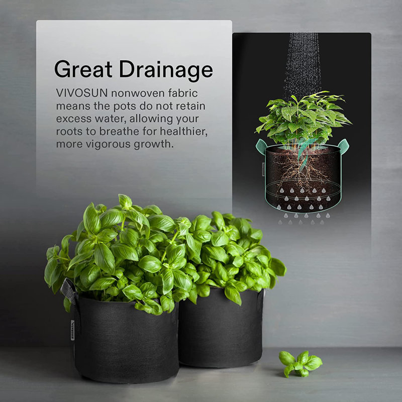 Heavy Duty Thickened Plant Grow Bags, 10" H x 14" L x 14" D