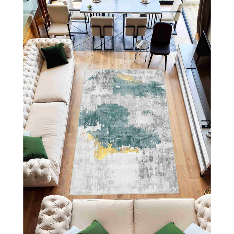 Melnick Machine Washable Living Room Rug Design 7711 - 5X8 (5'2"X7'5"), Grey