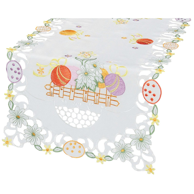 Chemin de table nappe brodé œufs country, L 28 po x l 12 po