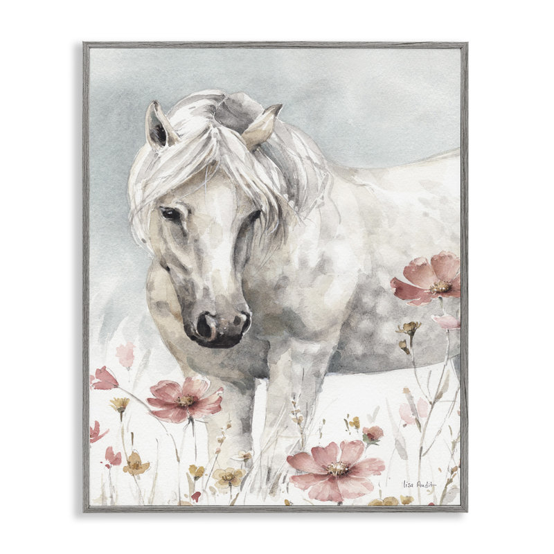 «Beautiful Horse Pink Flower», reproduction, Estampe numérique Farmhouse, H 30 po x l 24 po