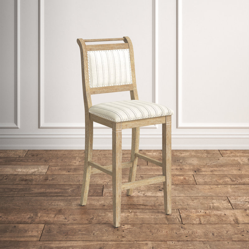 Eidson Wood Upholstered Bar & Counter Stool, Bar Stool (30" Seat Height), Gray Wash
