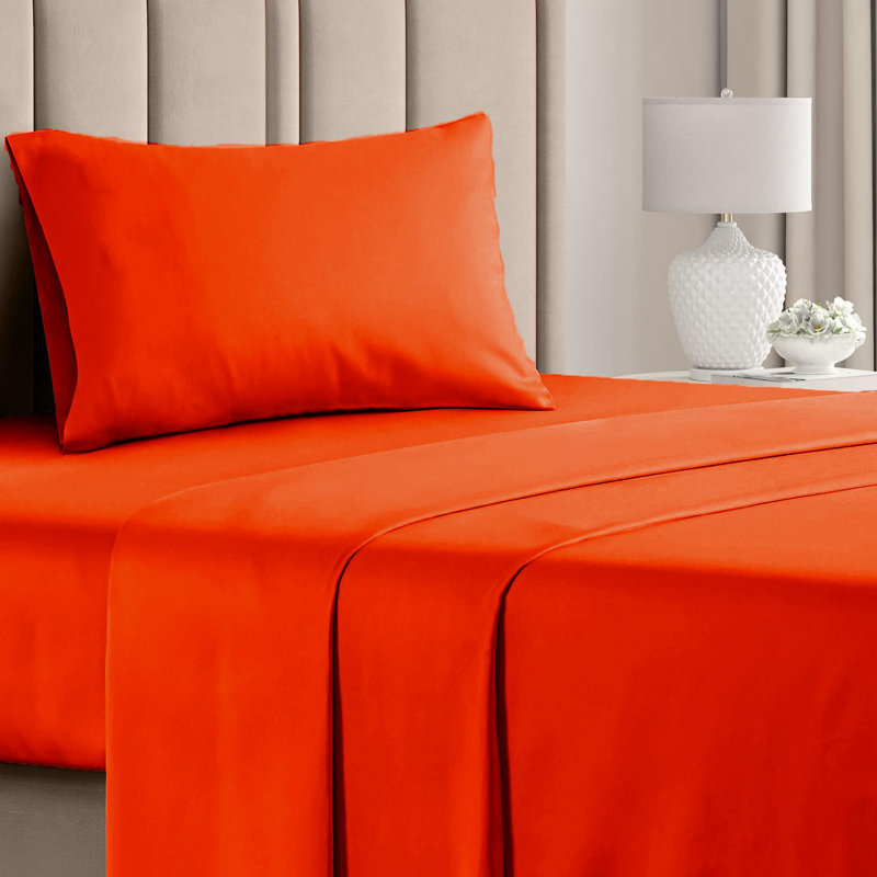  Ensemble de draps en rayonne de bambou 4 pièces Premium Luxury, Ensemble de draps pour lit simple avec deux taies , Orange