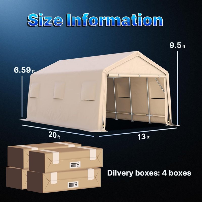 ADVANCE OUTDOOR 13' x 20' x 9' Beige Carport, 9.84" H x 22.83" W x 73.23" D, Beige, Beige