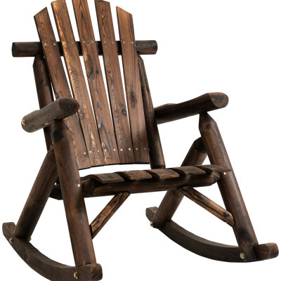 Fauteuil à bascule individuel en bois massif pour intérieur, jardin ou terrasse. Structure et assise à lattes. Design rustique, profond et incliné. Bois de sapin massif, peut supporter jusqu'à 113 kg. Entretien facile. 66 cm de largeur x