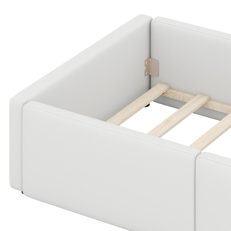 Lit plateforme tapissier avec garde-corps et station de charge, Blanc