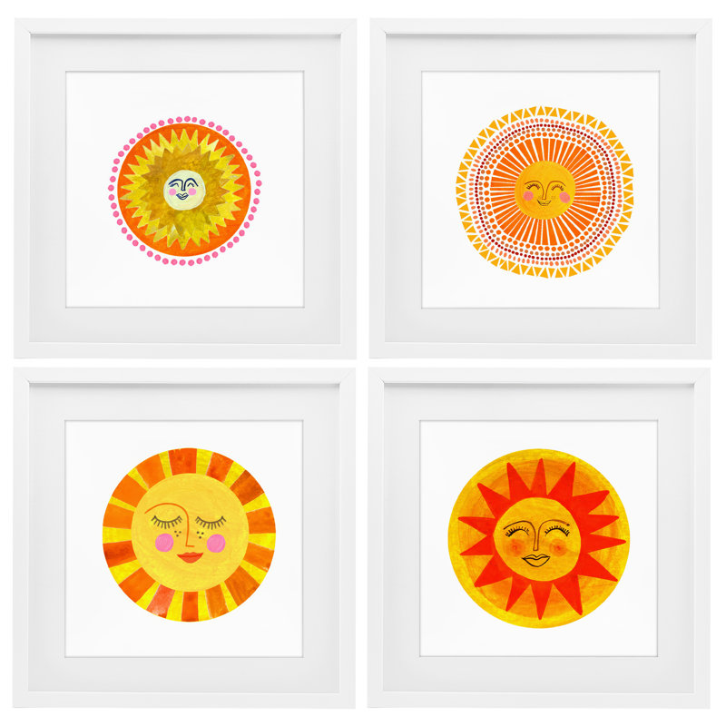 Ensemble de 4 sous-verres Whimsical, 16 po x 16 po, Bord de mer blanc sous verre encadré