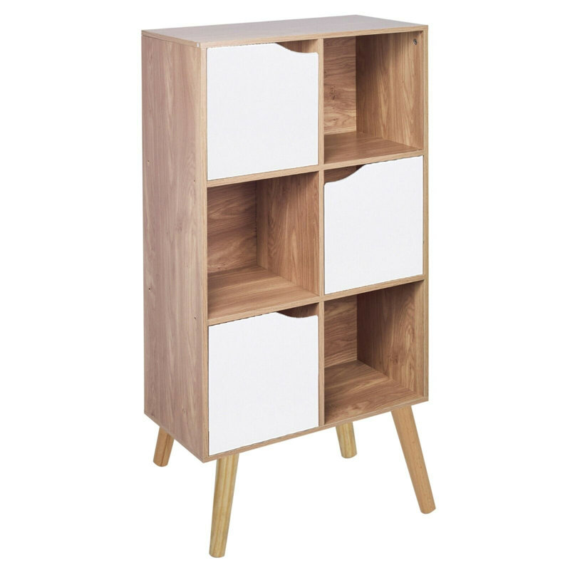 Riko 110cm H x 60cm W Wood Standard Bookcase, Oak/Black/Pine