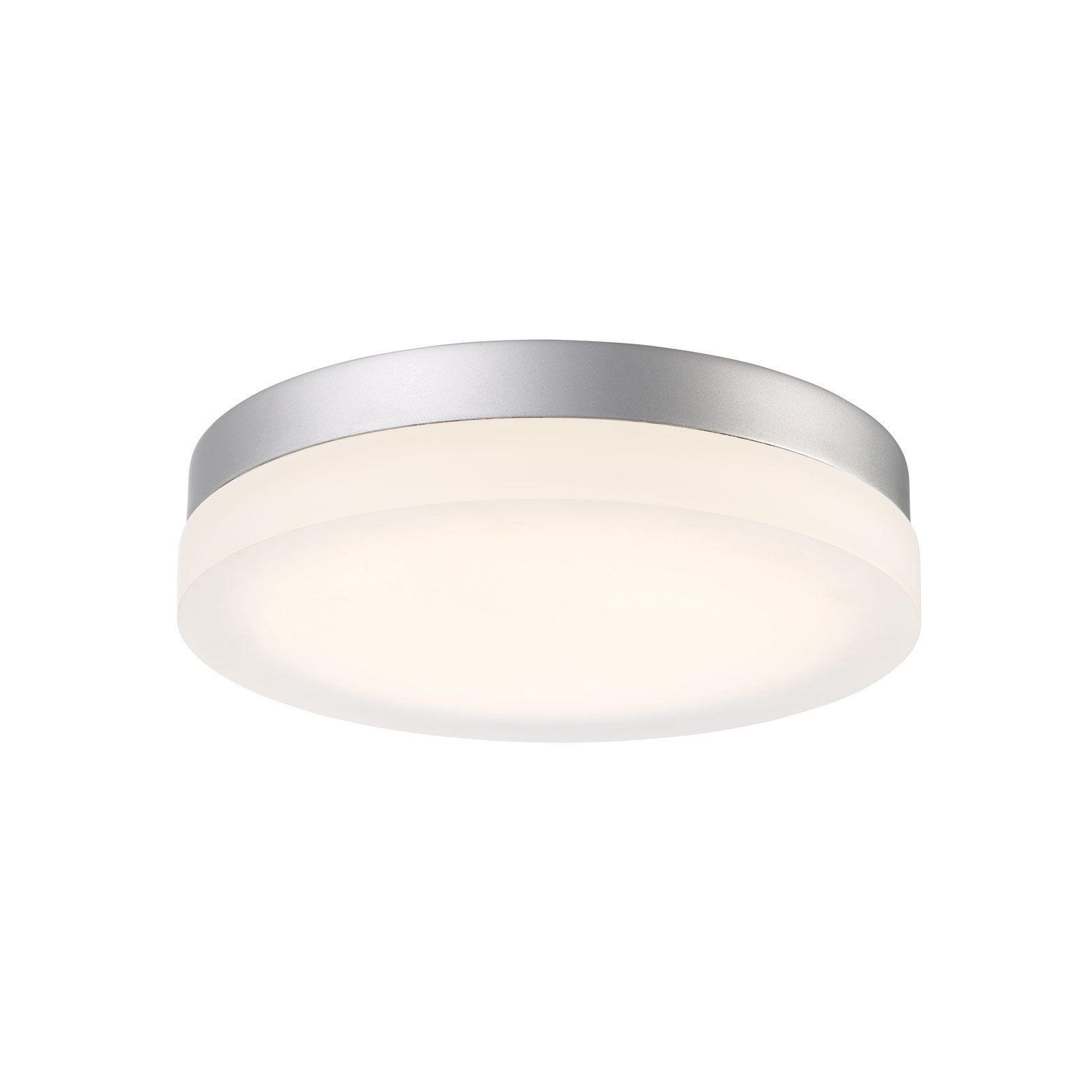 Single Light Glass LED Flush Mount, Titanium, 3500K, 2.5" Hx 14" W x 14" D