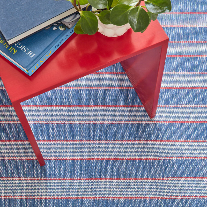 Hillsgrove Stripe Denim Handwoven Cotton Rug, Rectangle 5' x 8'