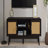 Dark Rattan Media Console Table - 2 Storage Cabinets, TV Entertainment Center