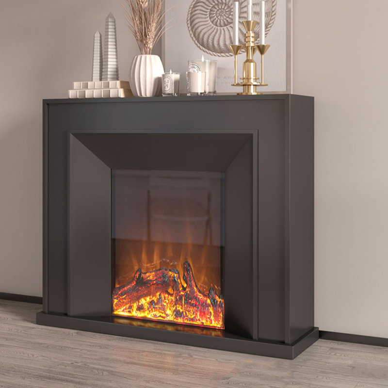French retro solid wood simple simulated flame decorative electric fireplace, Black, 39.37" H x 47.24" W x 12.6" D