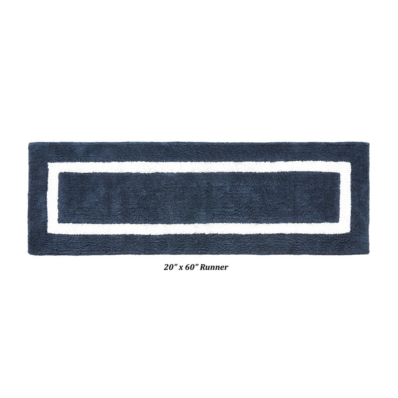 Tapis pour salle de bain réversible 100% coton Widman, Tapis de couloir 20 po x 60 po, Bleu marine/blanc