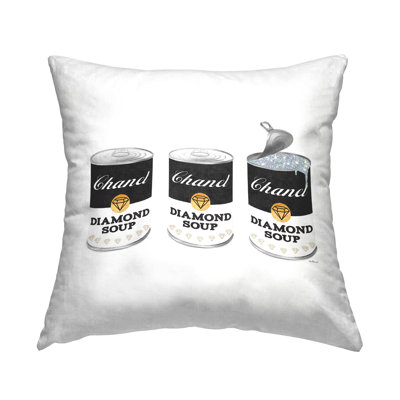 Chic Black Diamond Soup Can Pop Style Printed Throw Pillow Design By Amanda Greenwood