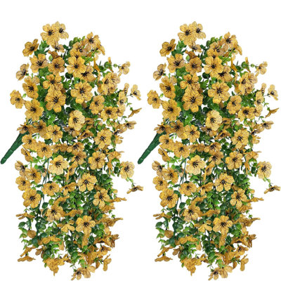 Paquet de 2 fleurs artificielles d'extérieur résistantes aux rayons UV, arbustes de verdure pour jardin extérieur, jardin, porte d'entrée, jardinière, décoration printemps-été