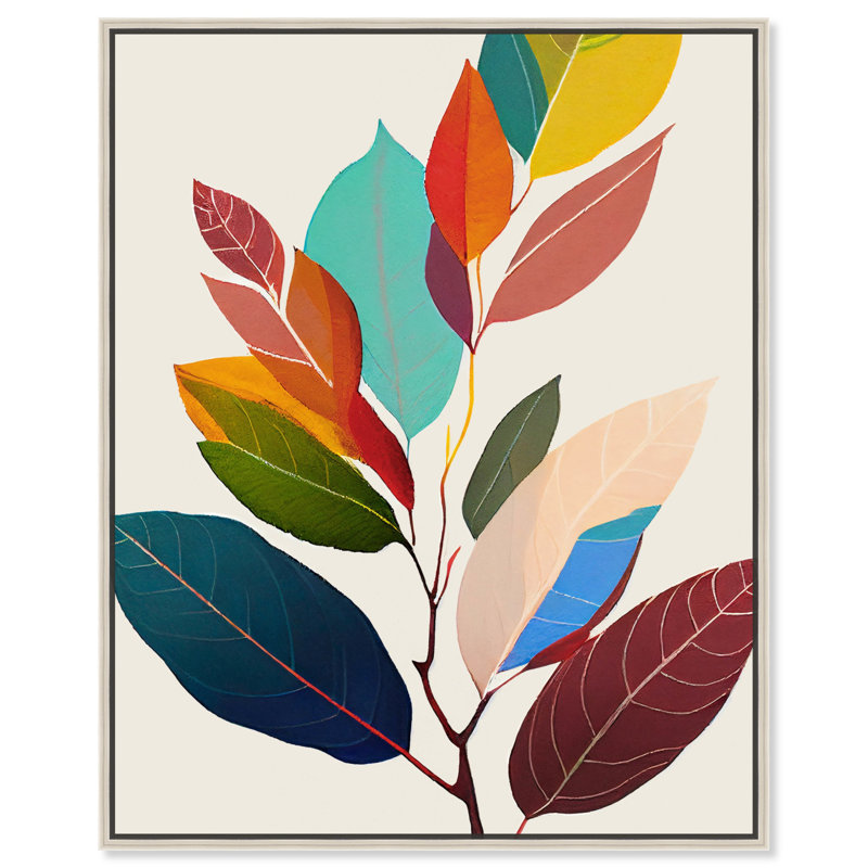 "Whimsical Leaves II", art abstrait inspiré de l'automne par Art Remedy, Cadre argenté, H 21 po x l 17 po