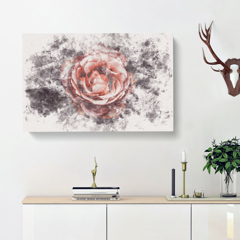 Pink Tipped Rose Flower Watercolour - Wrapped Canvas, 35cm H x 50cm W x 3cm D