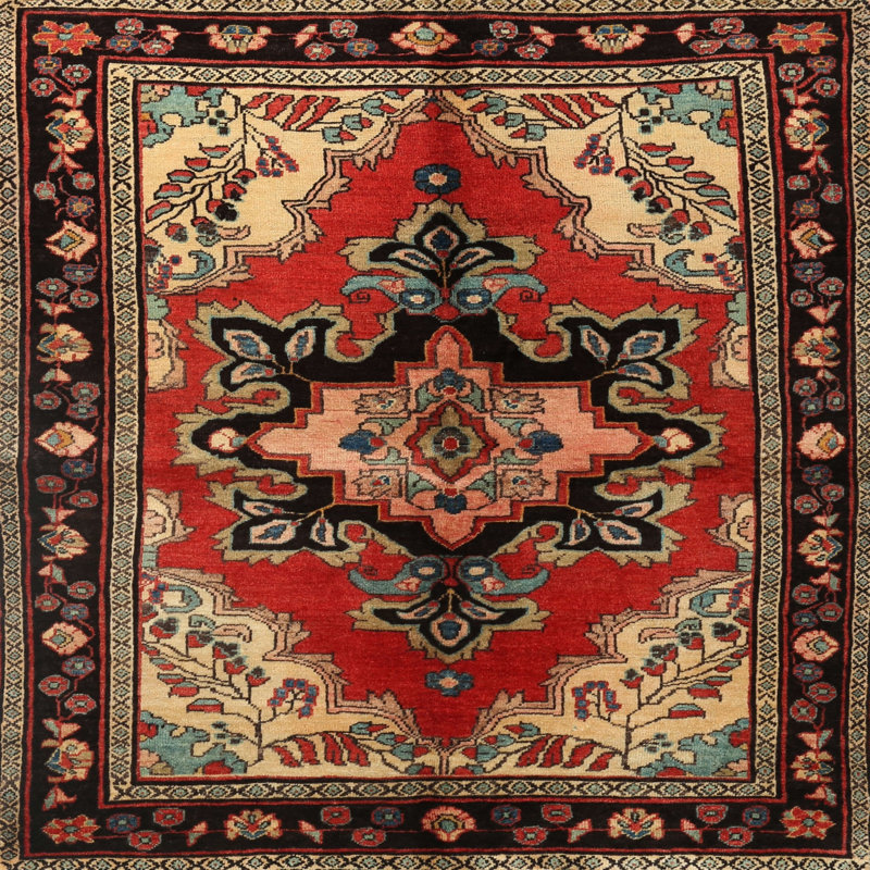 Tapis traditionnel crème / rouge, Carré 3 pi