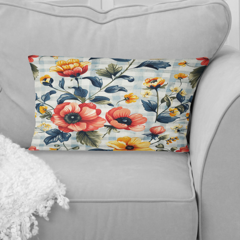 Coussin Floral, Rouge / Bleu