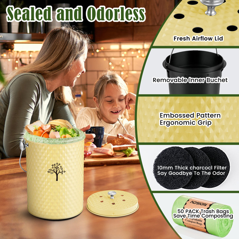 Countertop Compost Bin Kitchen,odourless Indoor Compost Bin With Lid And Compost Bags,compost Bucket Composter Container For Food Waste