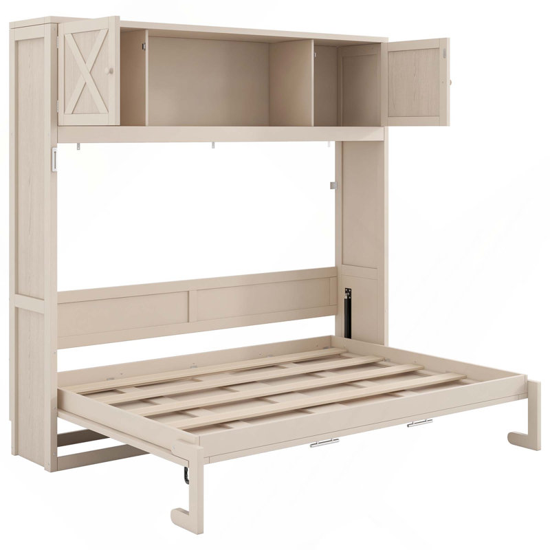Lit escamotable avec armoires de rangement, Beige
