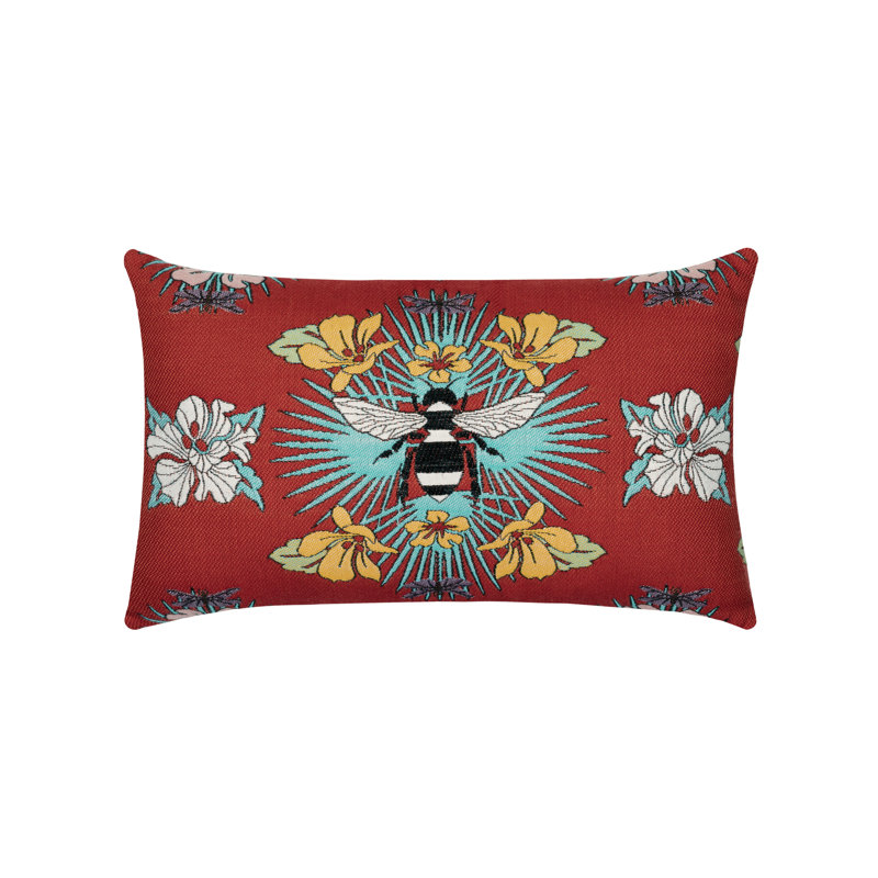 Tropical Bee Lumbar Indoor / Outdoor Pillow Cover & Insert, Red/Black