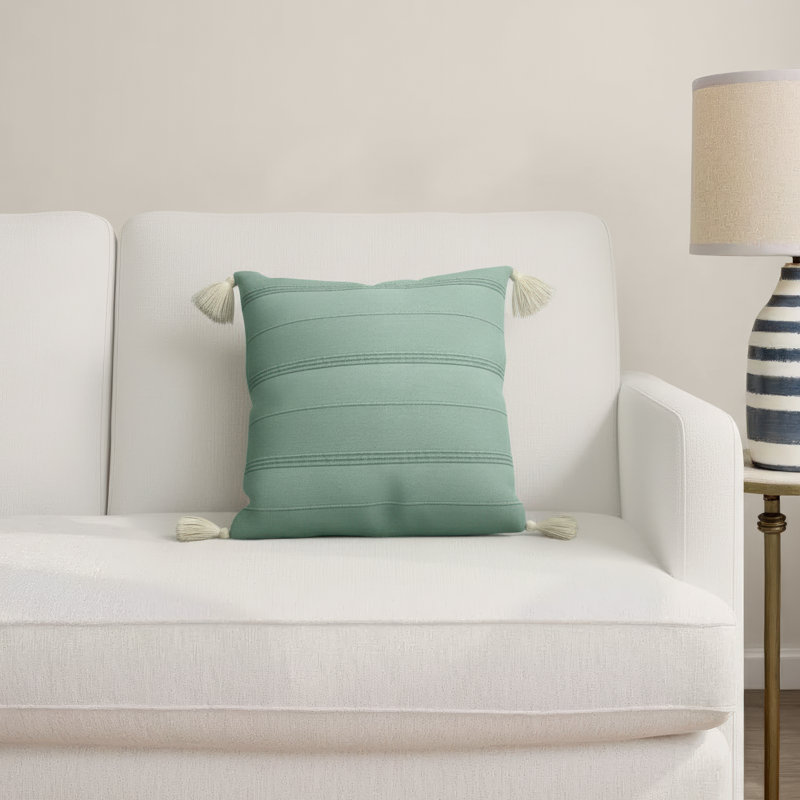 Danica Farmhouse Striped 100% Turkish Cotton Throw Pillow, Green, Polyester/Polyfill