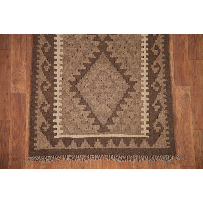 Brown Kilim Reversible Wool Area Rug 3x4