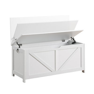 Storage Bench - White Entryway Option, Heavy Duty, U Shaped Pull, Quick And Easy Assembly Retro Box Organizer White, Access To Stored Things, Frame, Good For '