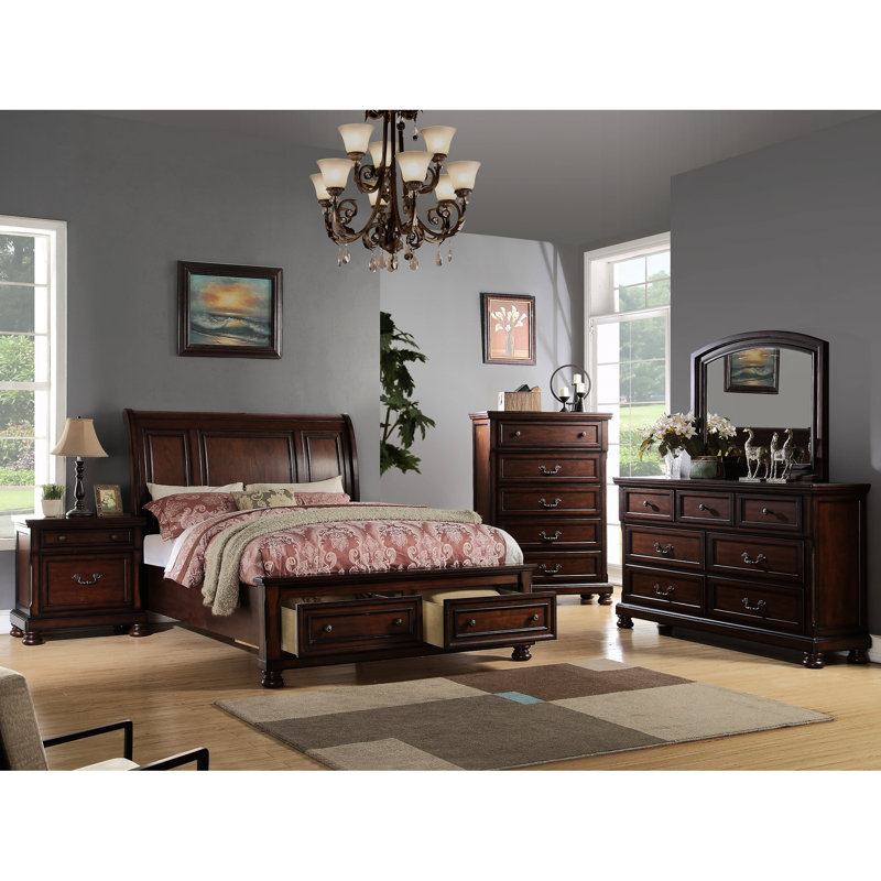 Table de chevet moderne en cerisier avec 2 tiroirs de rangement pour chambre à coucher