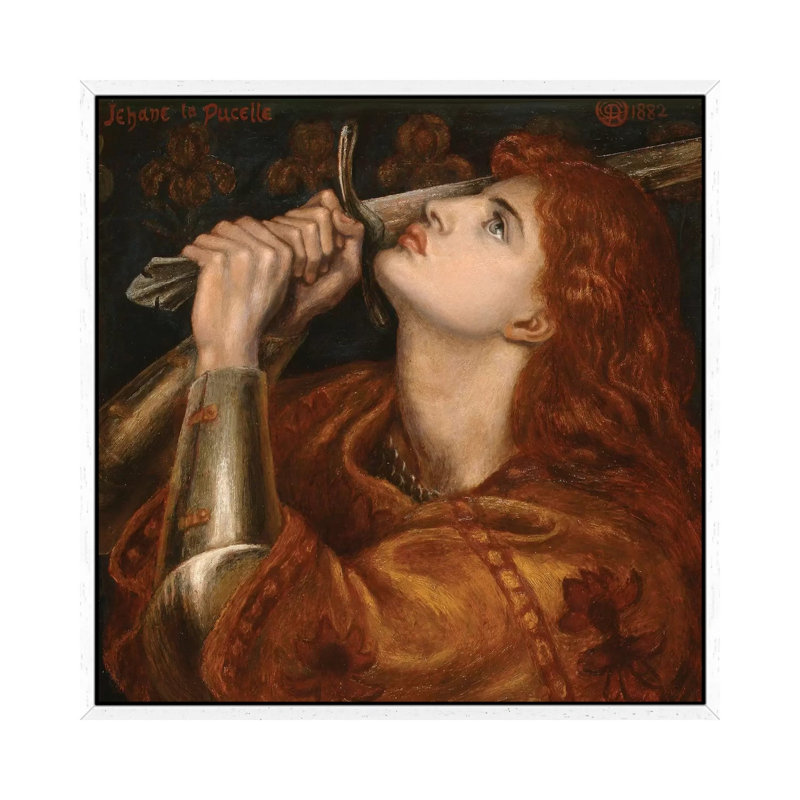 Joan Of Arc, 1882 by Dante Gabriel Charles Rossetti - Painting on Canvas, 45.72cm H x 45.72cm W x 3.81cm D, White Framed