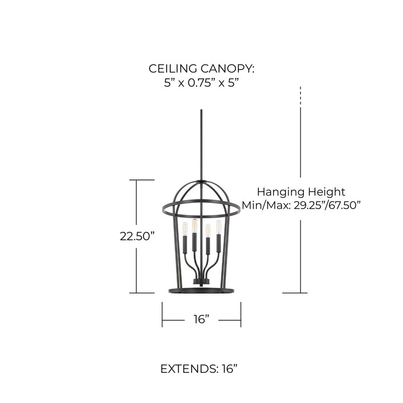 Luminaire suspendu géométrique à 4 lumières Greyson, Noir mat