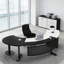 Bureau blanc minimaliste irrégulier avec plateau incurvé, rangement multifonctionnel et structure stable-1291476591-1291476577
