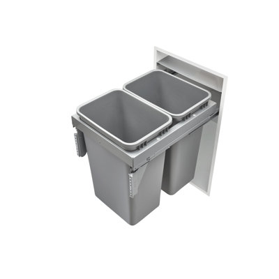 Steel Top Mount Waste and Recycle Center Pullout w/ Double Metallic Silver 50 qt. Containers and Soft-Close for 18" Full-Access Full-Height Base