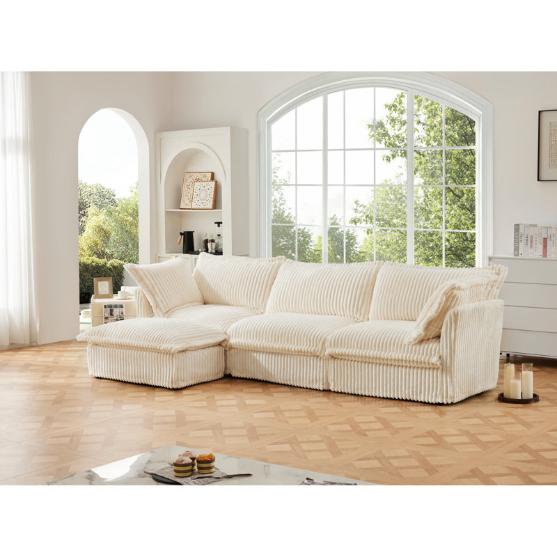 Comfy Cloud, 3 places, velours côtelé crème, siège profond avec option luxueuse pour la maison, coussin, Velours côtelé crème