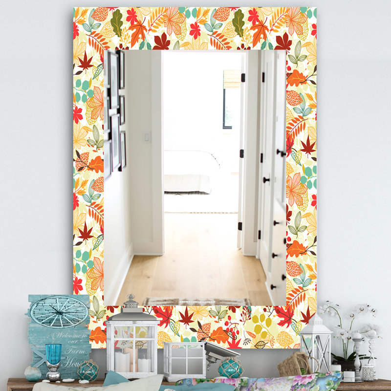 Miroir mural à feuilles d’automne stylisées, H 24 po x l 32 po