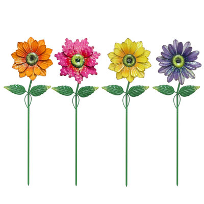 Garden Decor for Outside, 4 Pack 20'' Flower Garden Stakes for Spring Decor
