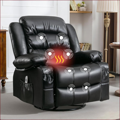 Fauteuil inclinable, inclinable, inclinable, chauffant, USB, 2 porte-gobelets, poche latérale | Cuir d'unité centrale | Noir