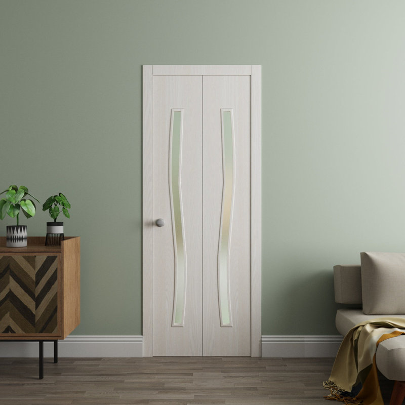 Sliding Closet Bi-Fold Doors ESSENTIAL 8002 - Sturdy Tracks Mouldings Trims Hardware Set - Wood Solid Bedroom Wardrobe Doors