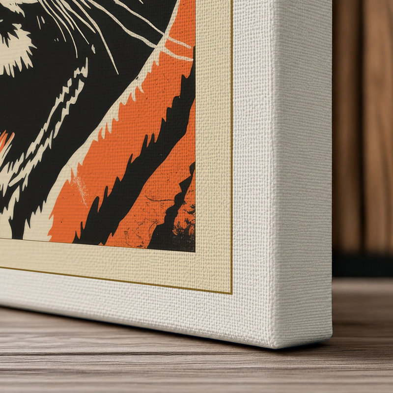 Tiger Face Direct Geometric - Wrapped Canvas, 36x24 - 91.4 x 61.0 cm, Cream Border