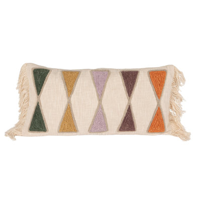 Embroidered Cotton Lumbar Pillow with Fringe